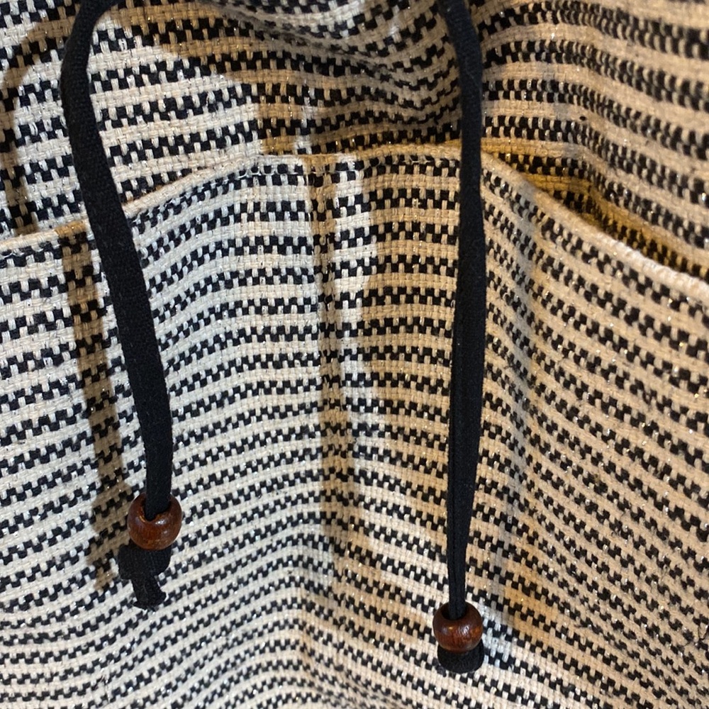 Lightweight Roomy Black Beige Silver Time & Tru Woven Beach Tote OTS Boho Bag